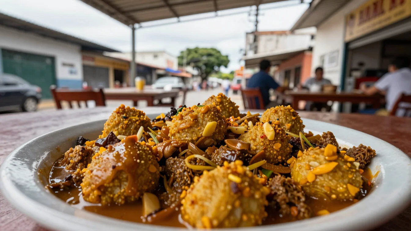 Close-up of a traditional Brazilian dish served in a local restau